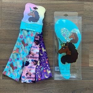 Afro Unicorn 3pc Headwraps + Detangle Brush, NIP